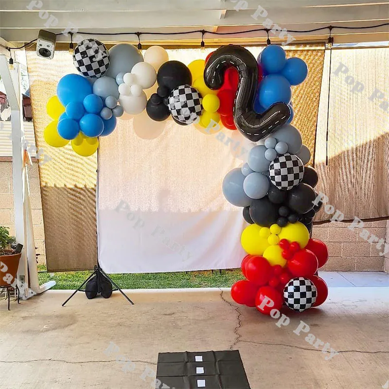 

Racing Car Themed Party Balloons Arch Happy Birthday Black Checker Aluminum Ach De Globos for Race Car Party Decor Suppllies 135