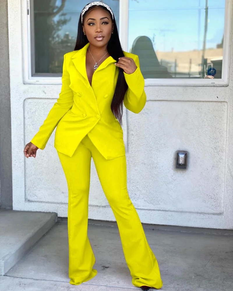 Women Two Piece Sets Solid Color Office Blazer + Elastic Band Pant Suits Fashion Trousers Set Classic Casual Commute Blazer Suit