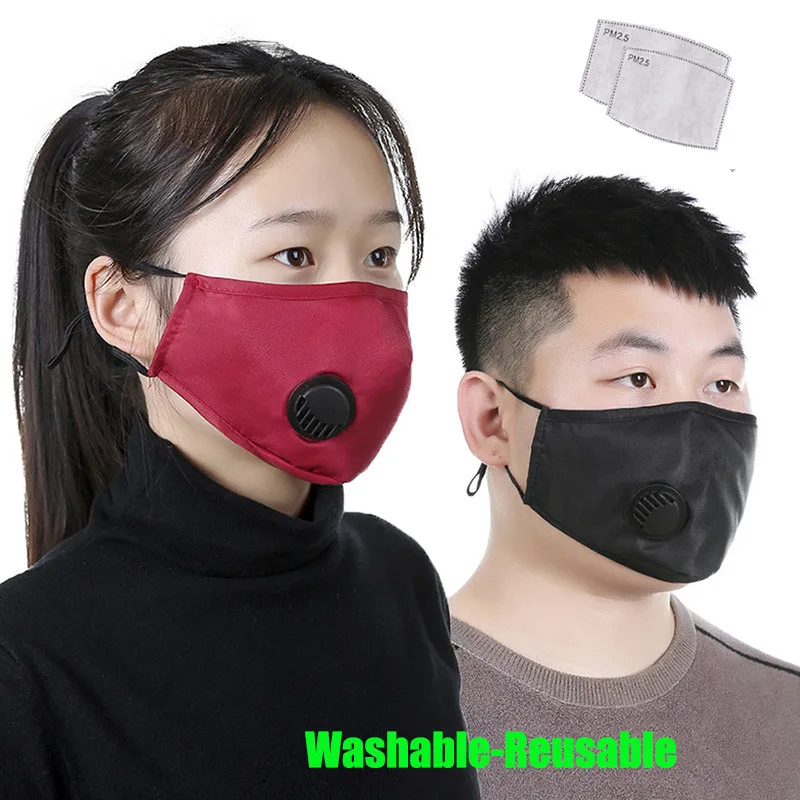 3D Face Mask Reusable Washable Adult men pm2.5 Anti flu Dust Bacteria Virus Breathable Valved Respirator Activated Carbon Filter