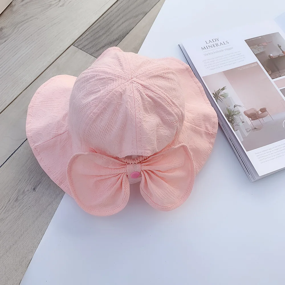 Outdoor Baby Bucket Hat Infant Girls Fisherman Sun Hats Cotton Children Cap Kids Princess Beach Cap Bow Girl Caps