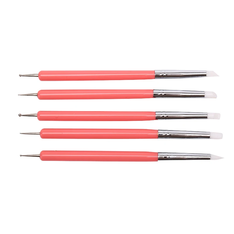 5pcs 2 Way Pottery Clay Ball Styluses Polymer Clay Sculpture Tool Nail Art Carving Modeling Tools Silicone Shapers Dotting Tool