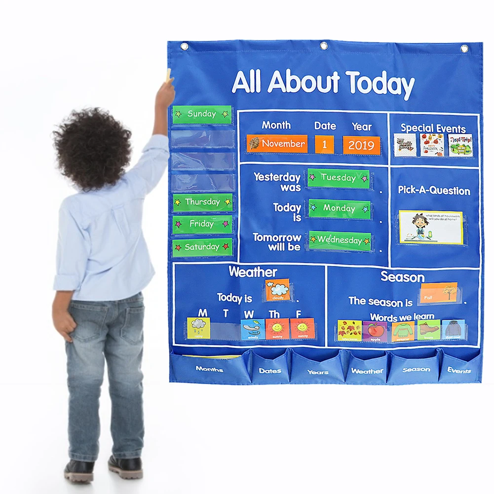 New Calendar Hanging Bag All About Today Pocket Chart Daily Classroom Calendar Board Hanging Bag Six Pockets