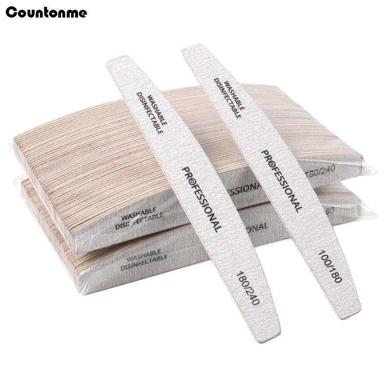 

50Pcs/Lot Professional Wooden Nail Files 100/180 Grit Thick Stick Strong Sandpaper Buffer Washable Sanding Files Manicure Tools