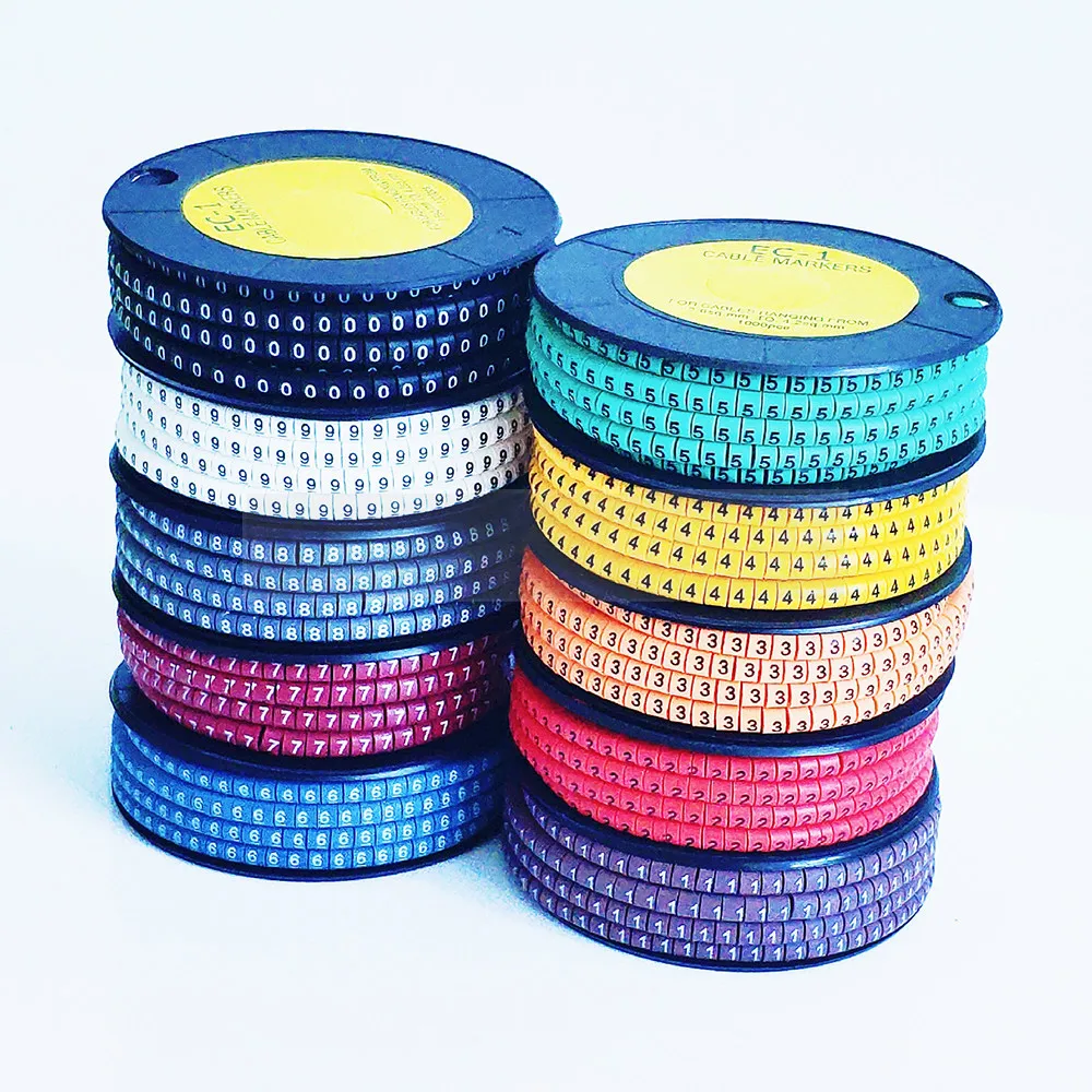cable marker numbered EC-2 1000pcs Wire Marker Number 0 to 9 Cable Size 4sqmm yellow Colored PVC cable markers insulation marker