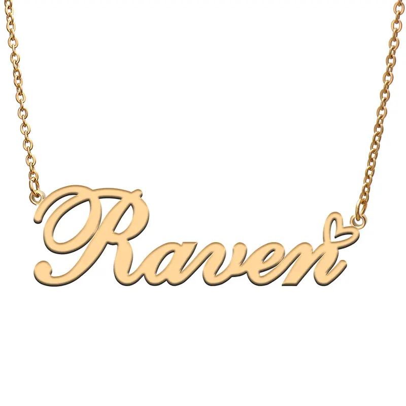 

Raven Name Heart with Necklace for Women Women Gold Stainless Steel Jewelry Dainty Nameplat Pendant Mother Birthday Gift