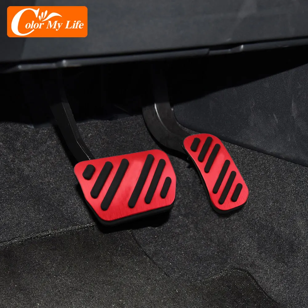 Color My Life Anti-Slip AT Pad Fuel Gas Brake Footrest Pedal Cover for Toyota Fortuner 2015 - 2021 Car Pedals Accessories