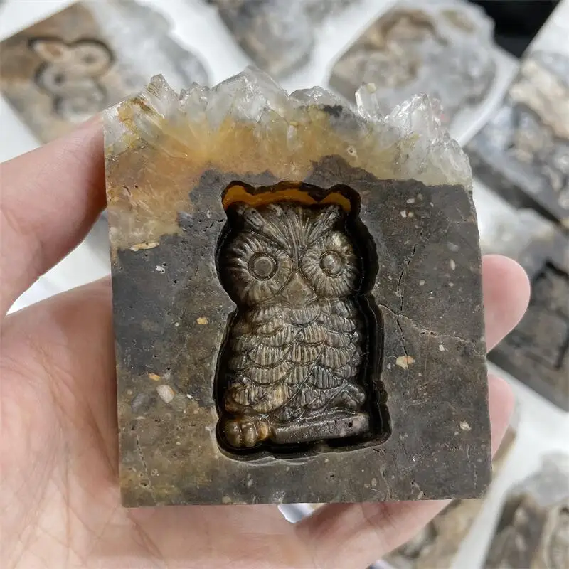 

Natural Crystal Cluster Owl Hand Carved Healing Gemstones Folk Crafts For Room Decor Home Decoration Accessories