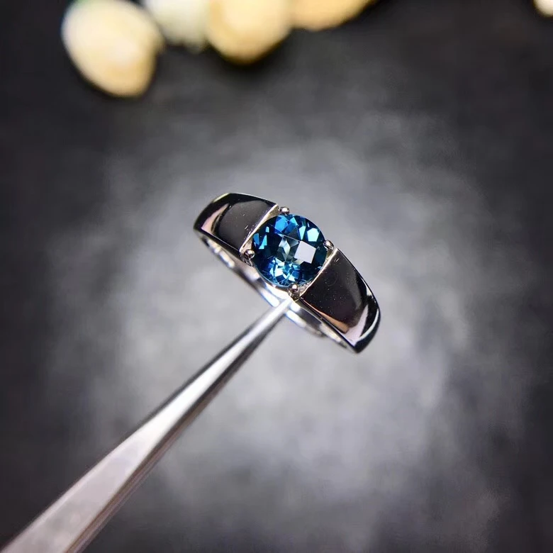 No Sign Blue Topaz Gemstone Ring For Women Men Fine Jewelry Real 925 Silver Natural Gem Birthday Date Gift Engagement Ring