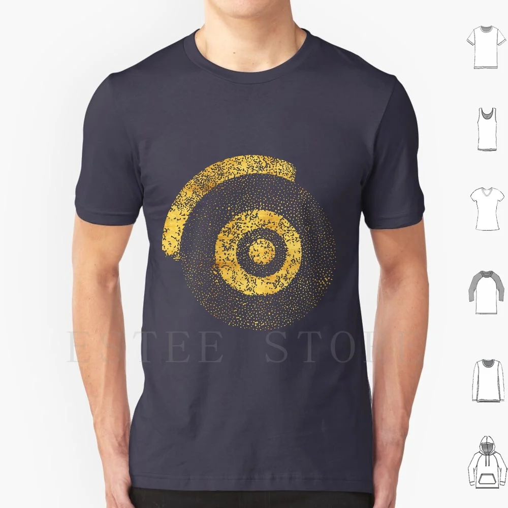 Gold Target T Shirt DIY Big Size 100% Cotton Minimalist Pointillism Target Darts Abstract Black Gold Golden Circle Ball Dots