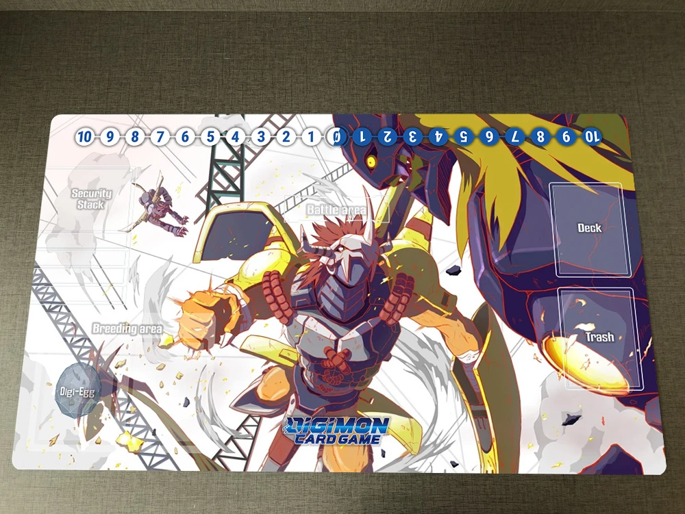 Digimon duelo playmat anime ccg dtcg esteira metal greymon negociação cartão jogo de tabuleiro tapete de borracha antiderrapante mouse pad & saco 60x35cm