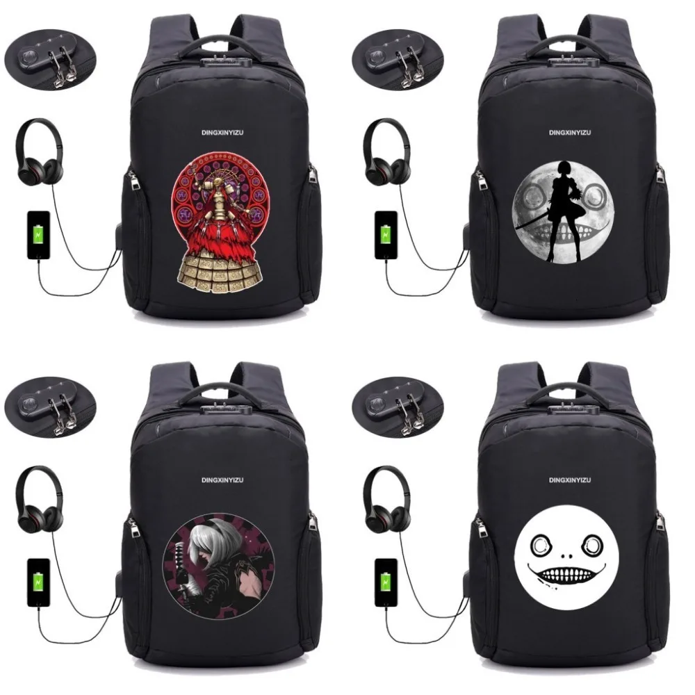 Anti thief USB charging backpack anime NieR:Automata backpack Women men Laptop bag Travel waterproof school book backpack