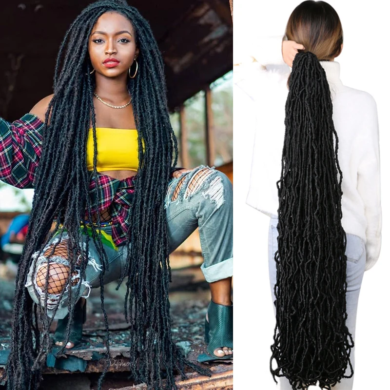 Saisity Ombre Sintetis Faux Locs 24 Inci Rambut Crochet Panjang Keriting Rambut Gimbal Ekstensi Alami Lembut Los Crochet Kepang