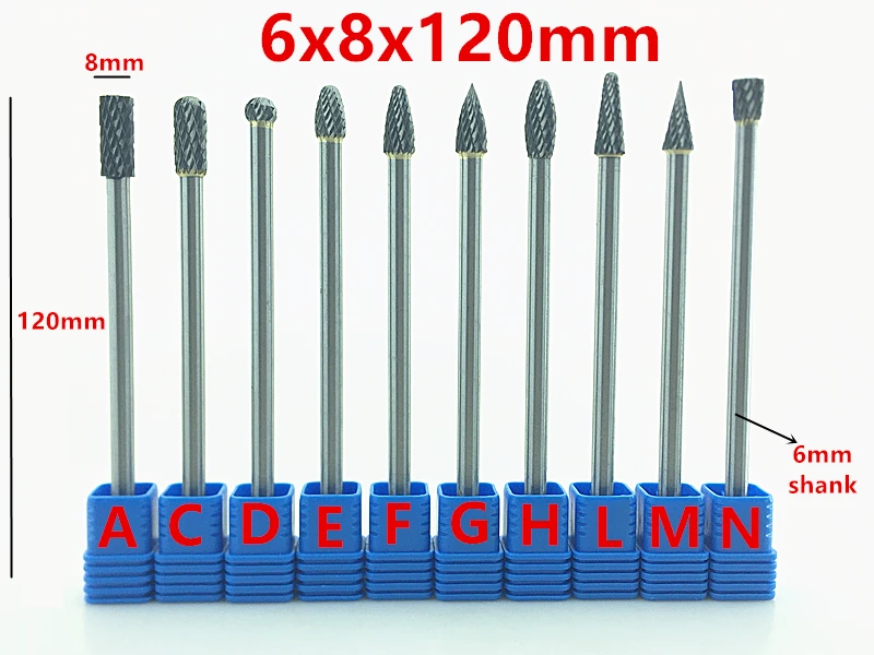 1pcs 6x8x120mm long tungsten carbide burrs for dremel grinding steel grinding wood grinding