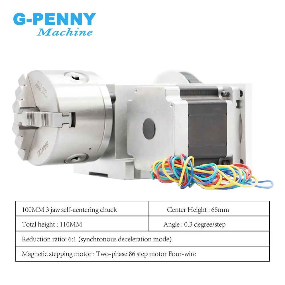G-Penny 3 griffe/4 mascelle 100 mm 4° asse Testa divisoria CNC/asse di rotazione/kit asse A Rapporto di riduzione 4:1 con motore passo-passo Nema34
