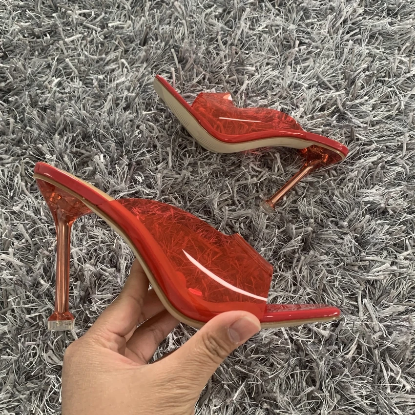 Summer Women Pumps 2021 PVC Transparent High Heels Sandals Slippers Sexy Square Toe Heels Mules Casual Fashion Shoes Woman