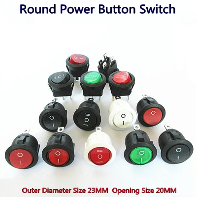 Round Switch Button 2/3/4Pin 20MM 2gears 3 gears KCD1 Small Power Button Switch with Light