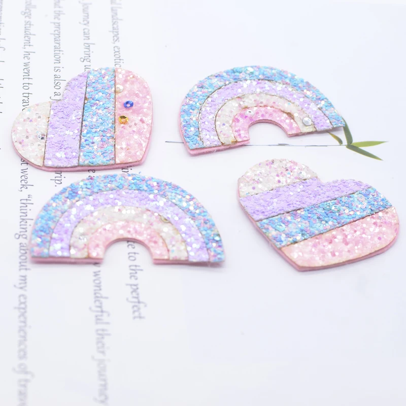10Pcs Padded Pinkycolor Heart Rainbow Applique for DIY Clothes Hat Crafts Decor Headwear Hair Clips Bow Accessories