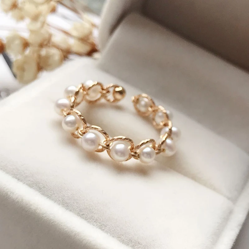 Natural Freshwater Pearl Rings  Gold Filled Jewelry 3MM Pearl Knuckle Mujer Boho Bague Femme Minimalism Anelli Women Ring