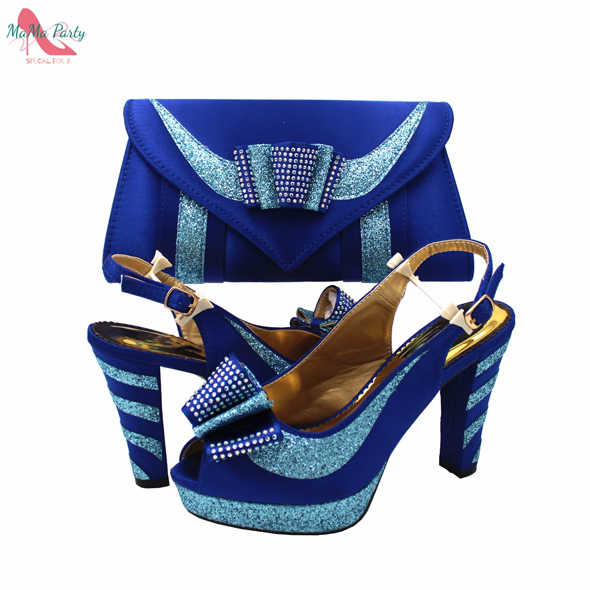 2022 Spring New Arrivals Slingbacks Sandals with Platform in Royal Blue Color High Quality African Women Shoes and Bag Set