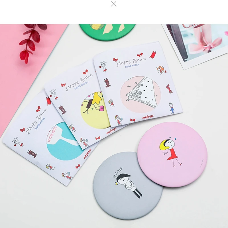 1pc Cartoon Anti-fall Portable Small Mirror Cute Girls Makeup Mirror Pocket Mirror for Beauty Tools