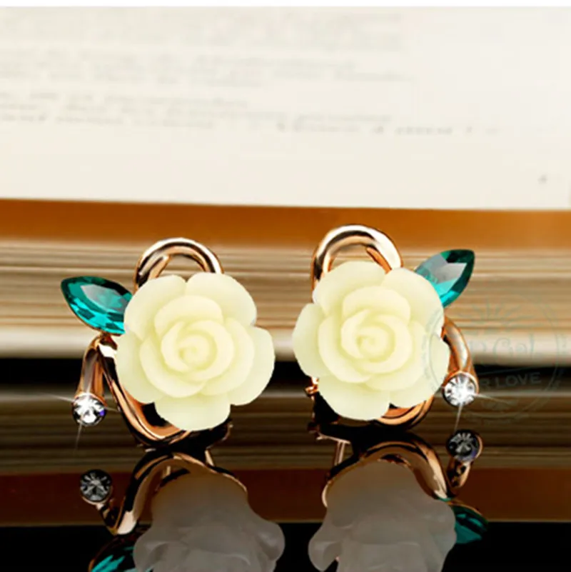 2021Korean Version Of The Lady Rose Flower Resin Rose Flower Earrings Foreign Trade New Ear Jewelry Wholesale Flower Earrings