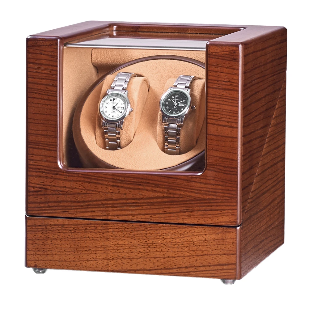 

5 Modes Double Watch Winder with Quiet Japanese Mabuchi Motor Fraxinus mandshurica Rupr Wood Brown Velvet Interior