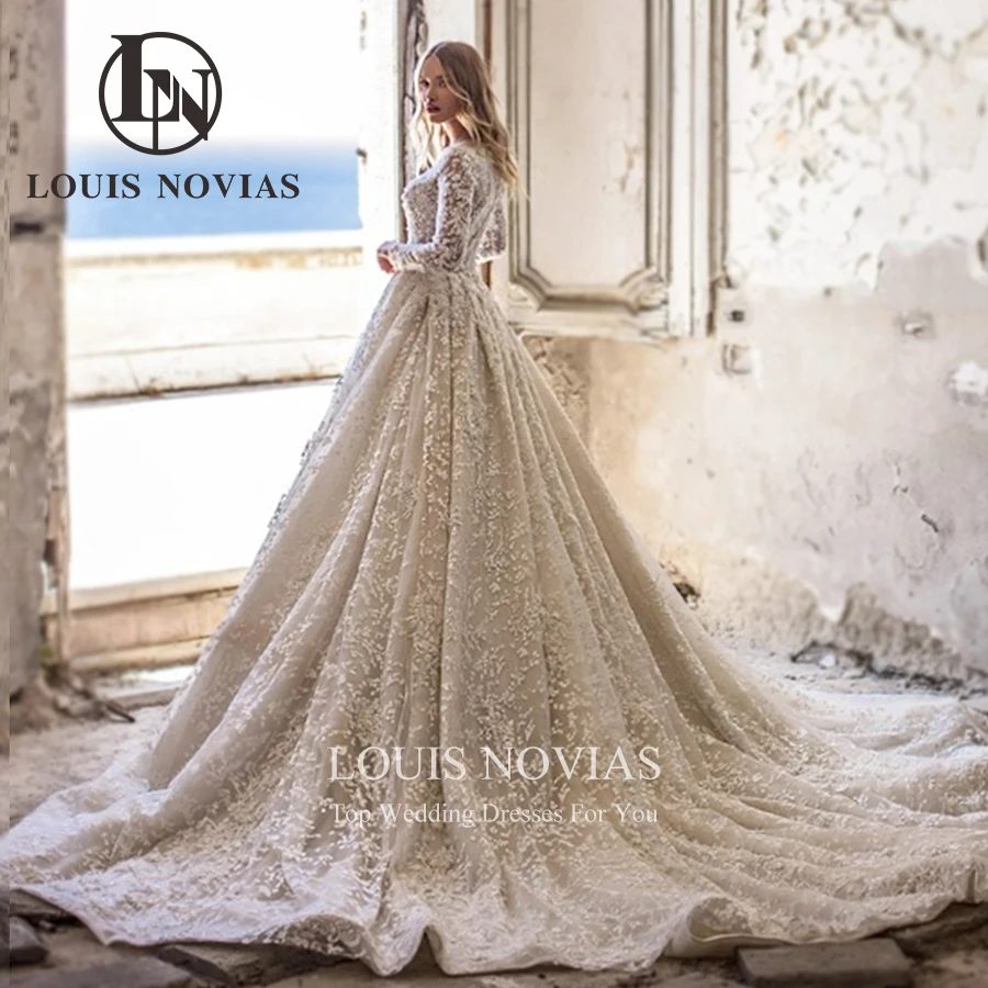 LOUIS NOVIAS-Vestidos De Novia De lujo para mujer, traje De encaje De manga larga con cuentas bordadas, De princesa, 2023