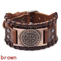 Retro Wide Leather Pirate Compass Bracelet for Men Celtic Viking Compass Bracelet Jewelry Male Accessories Gifts To Boyfriend