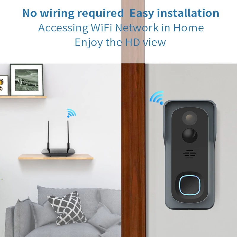 HD 1080P 100% Wireless Wifi Video Doorbell IP Security Smart Batterry camera Intelligent Home Night Vision PIR Motion Detector