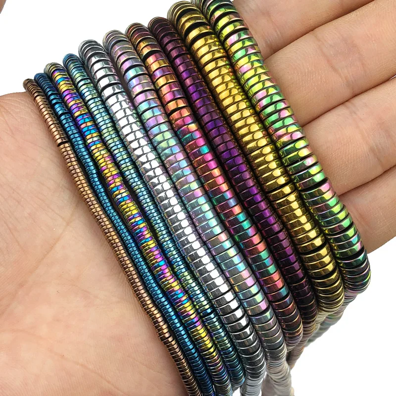 Gold Color,Purple,Green,Flat Round Coin Hematite 3/4/6/8mm Natural Stone Spacers Loose Beads For Jewelry Making DIY Accessories