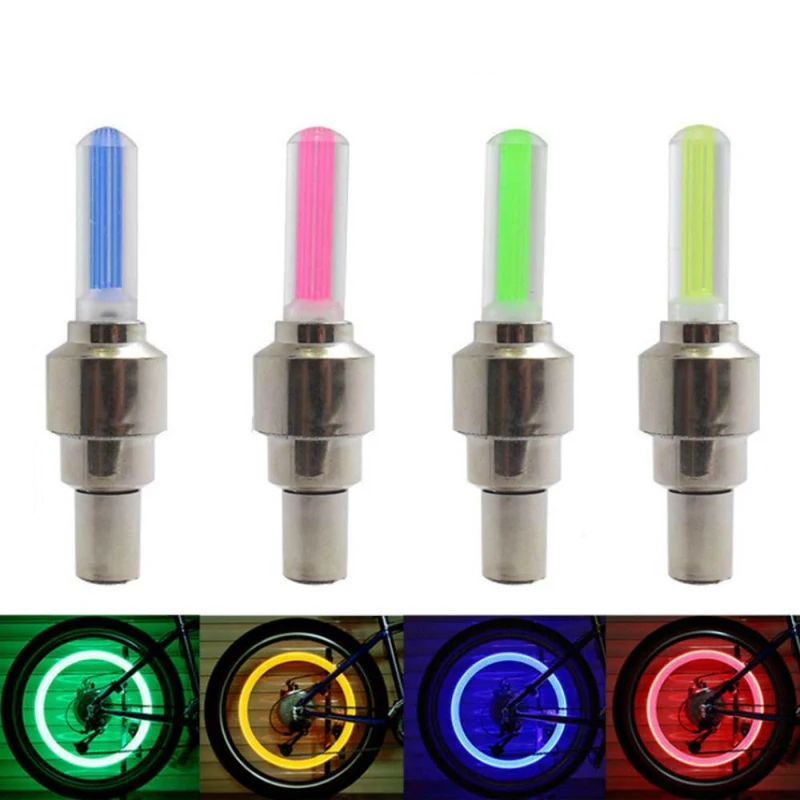 2PCS Bicycle Bike LED Lights Tire Valve Cap Flashlight Auto Car Motorcycle Tire Air Valve Wheel Spokes Light Bike Accessories