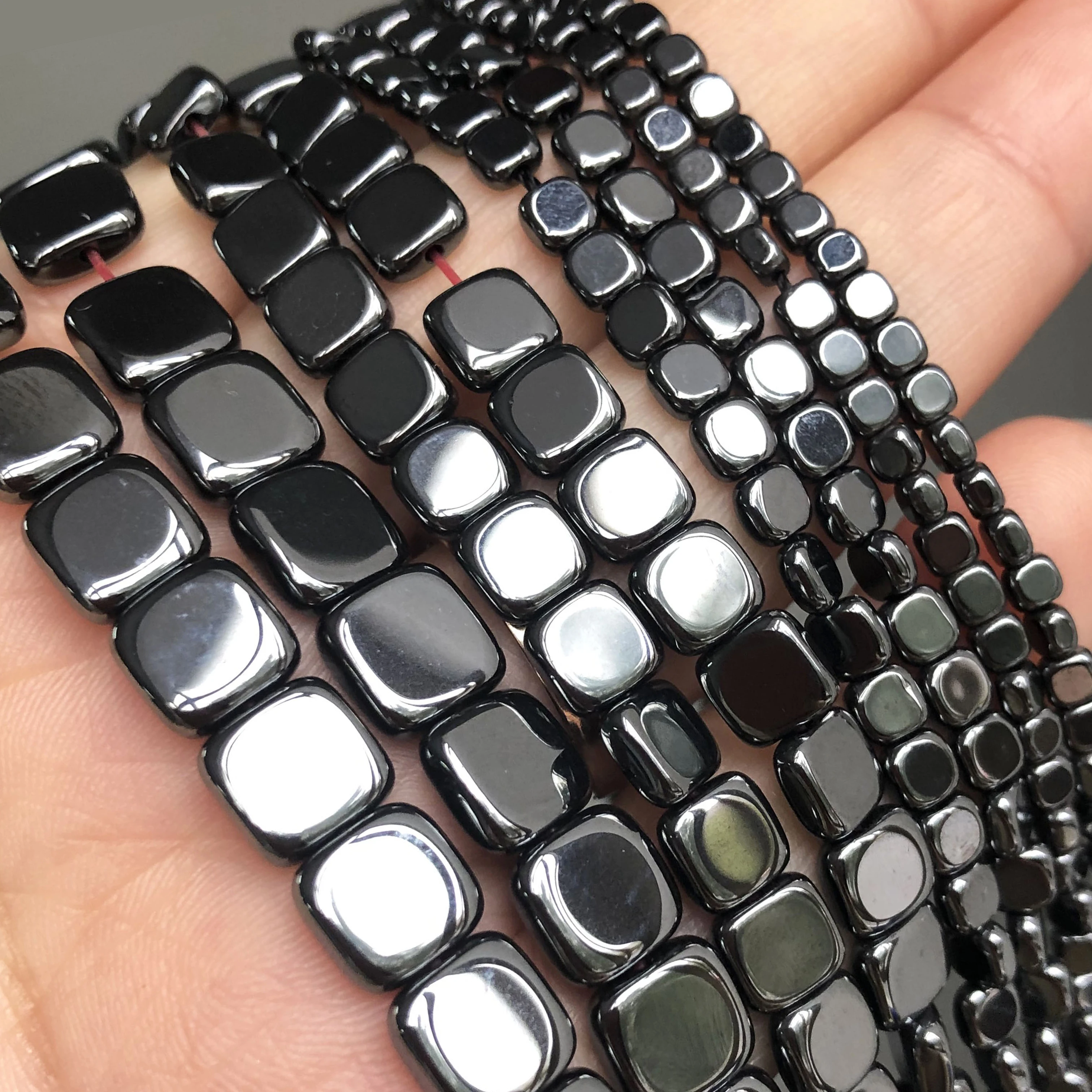 Natural Flat Square Black Hematite Stone Beads Loose Spacer Beads For Jewelry Making Diy Bracelet Accessories 15Inch 3/4/6/8mm