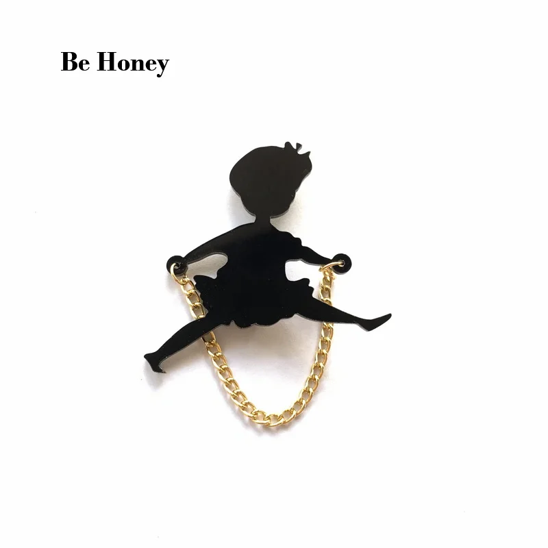 Funny Black Children With Chain Play Rope Skipping Acrylic Brooch For Women Trendy Creative Fashion Jewelry