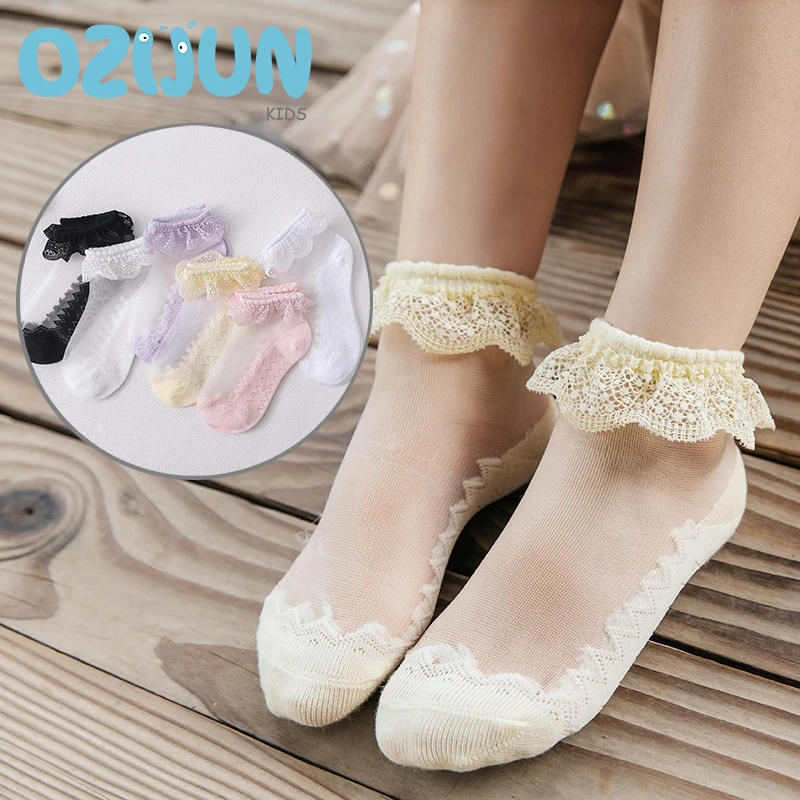 Summer Baby Girls Frill Ultra Thin Lace Anti-snag Crystal Sheer Ruffle Socks Invisible Socks Kids Girls Princess Dress Socks