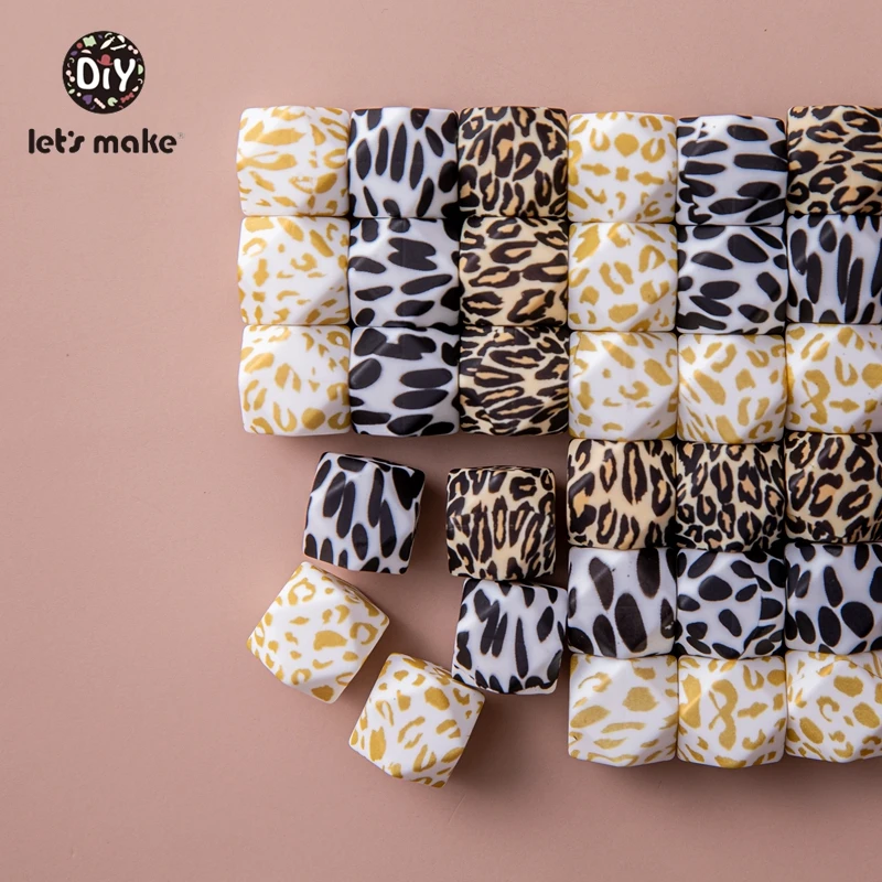 Let 'S Make แปดเหลี่ยมหกเหลี่ยมลูกปัด14มม./17มม.10Pcs Leopard พิมพ์ลูกปัดซิลิโคน Teether DIY Pacifier คลิปลูกปัดสร้อยคอ