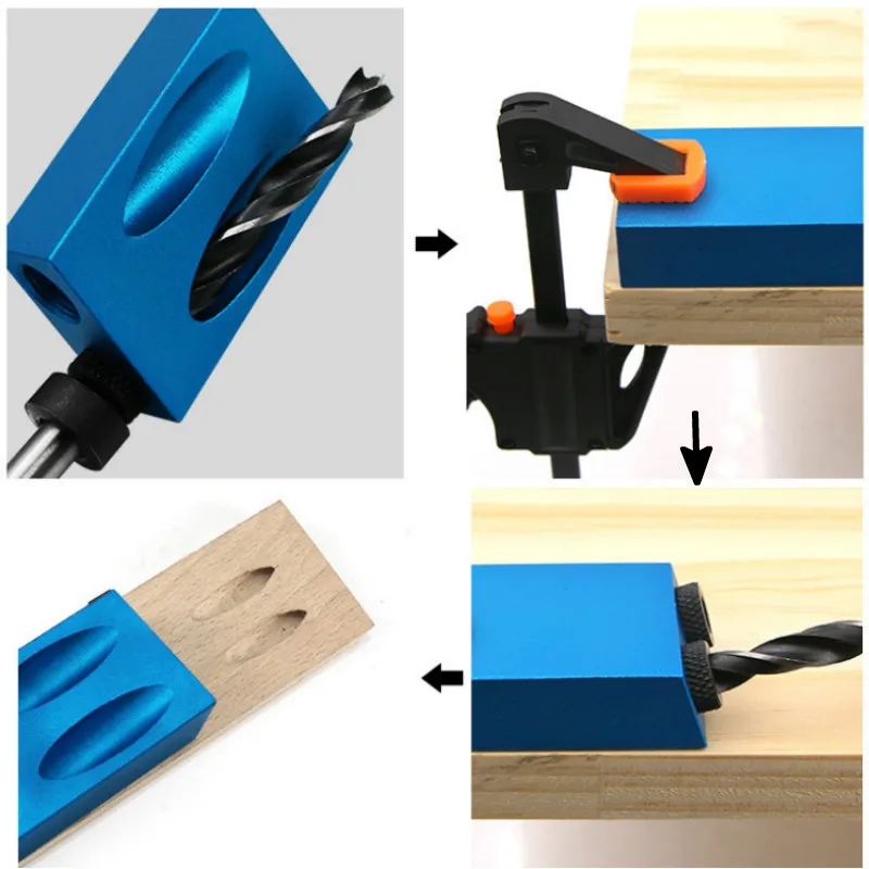 Localizzatore di fori obliqui a 15 gradi localizzatore di foratura angolare punte per legno in alluminio guida per Kit di morsetti per maschere utensili manuali in legno