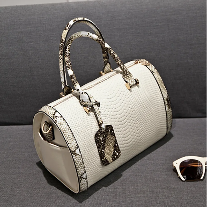 Super Quality Snakeskin Leather Women Handbag Shoulder Boston Bag Tote Italian Bags Sac A Main Borse Candy Color Luxury Handbags