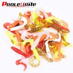 10pcs/Lot 48mm 1.2g Jigging Wobblers Soft Silicone Spiral Tail Worm Fishing Lures Fishy Smell Salt Bass Artificial Bait Swimbait