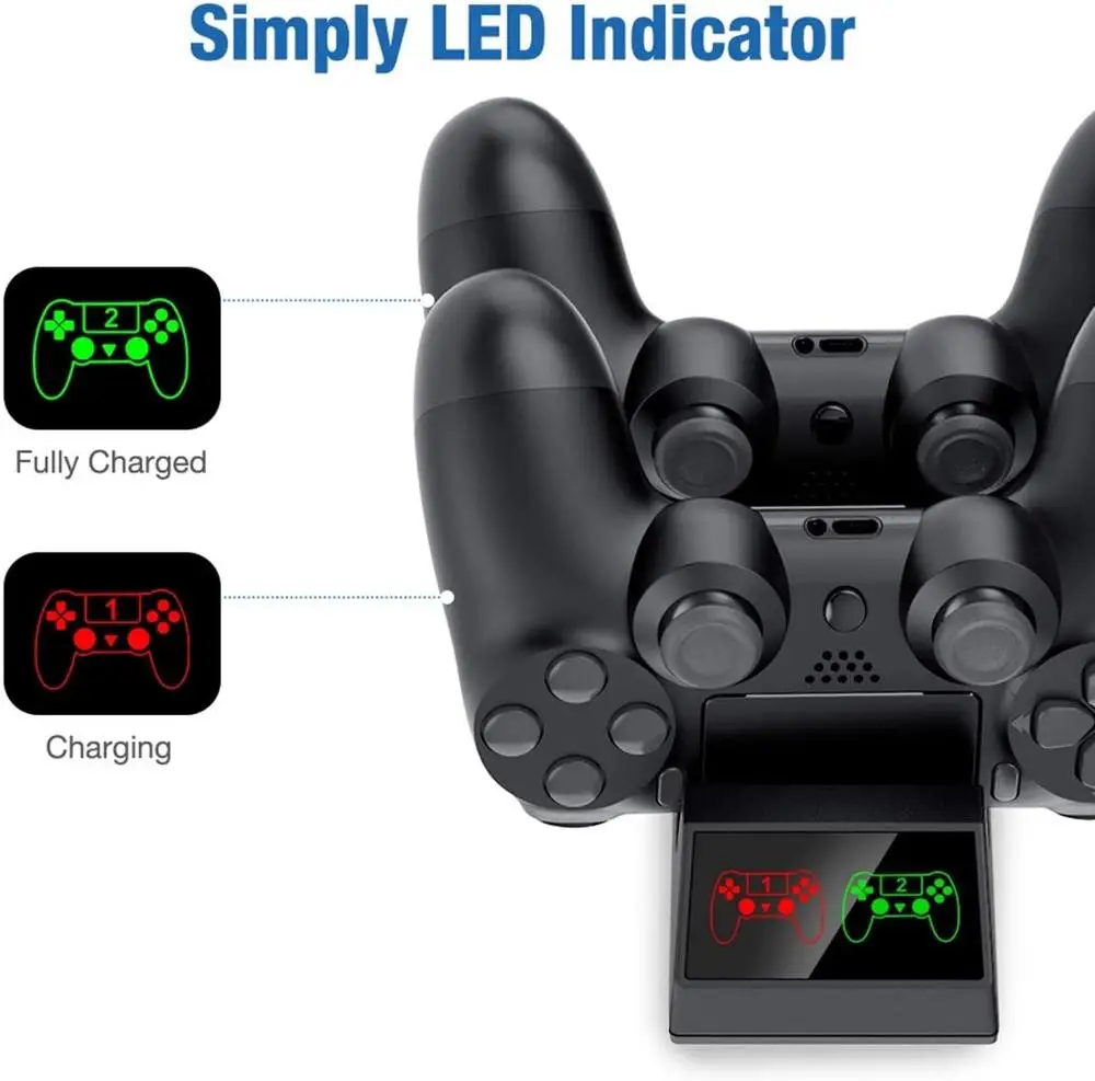 PS4 Controller Charger Station Dual USB Charging Station for PS4/PS4 Pro/PS4 Slim Controller  Fast Charging Dock & LED Indicator