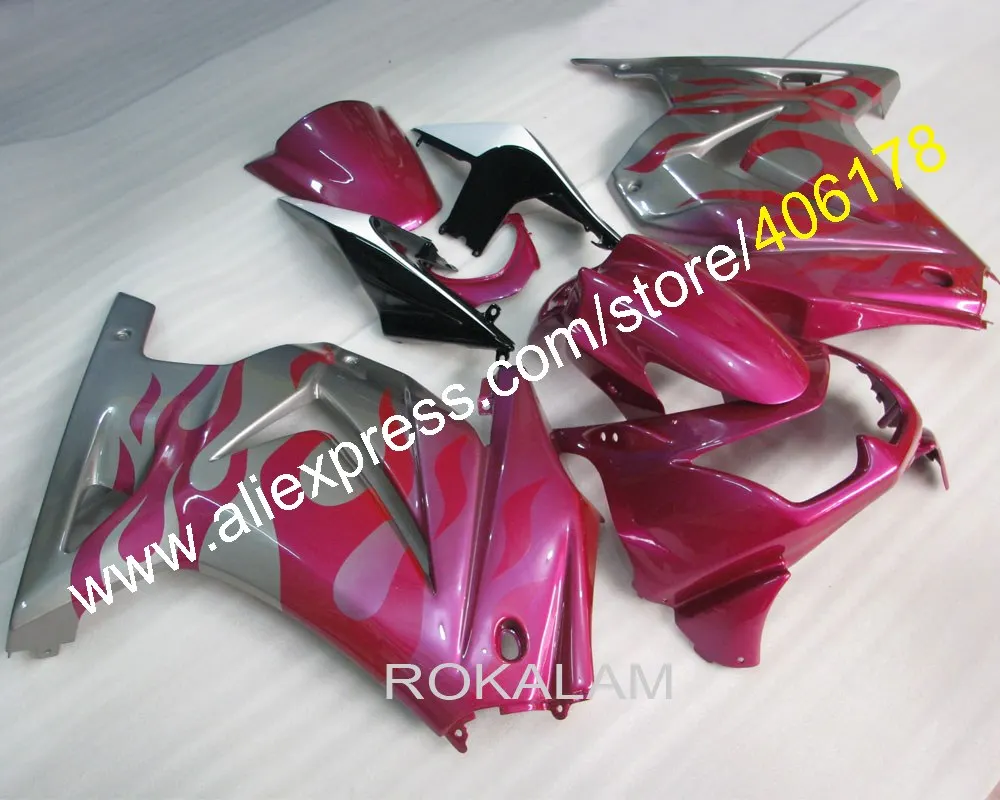 Ninja 250R 08-12 For Kawasaki ZX250R 2008-2012 Pink  Gray Flame Sport Cheap Motorcycle Fairings (Injection Molding)