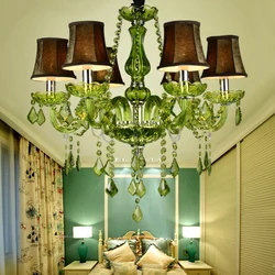 Luxury Green Crystal Chandelier Wedding Parlor Bedroom Villa Hanging Lamp Hotel Restaurant Cafe Bar E14 Candle Pendant Lights