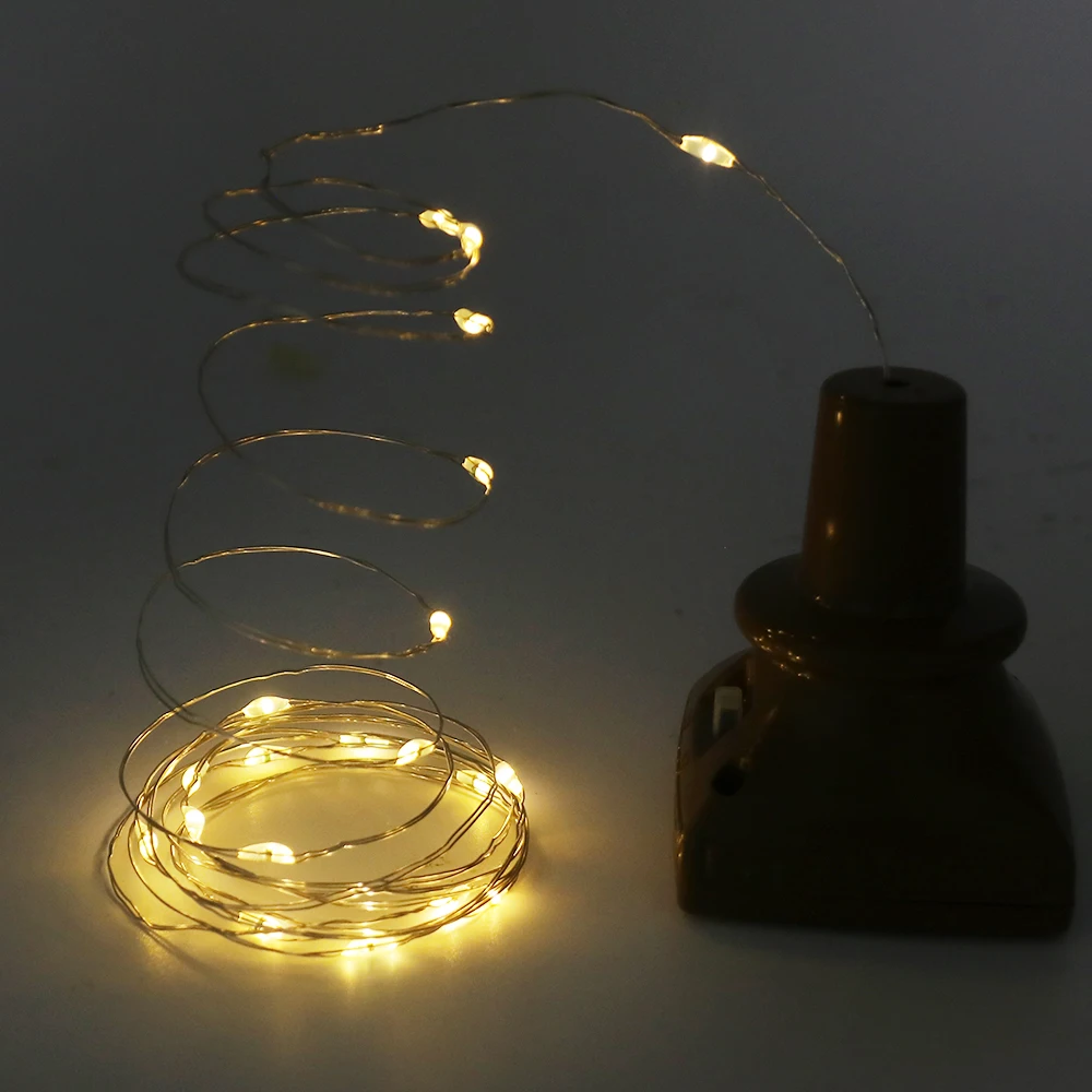 1PC 1M 10LED 2M 20 LED Wine Bottle Cork Copper Wire Fairy Lights Christmas Light Holiday Party DIY String Lights Solar Powered