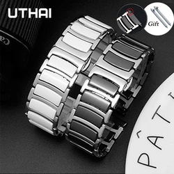 UTHAI C08 Ceramic Strap Between Stainless Steel 20mm 22mm Watch Strap For Huawei Watch GT2/watch 2pro/galaxy Watch