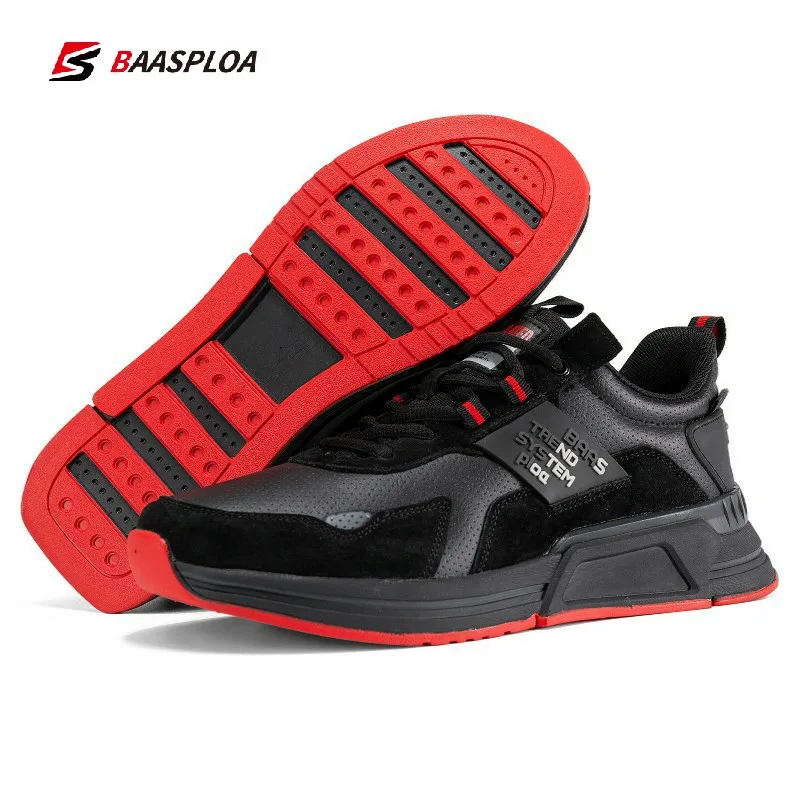 Baasploa Brand Men Fashion Leather Waterproof Casual Shoes Non-Slip Wear-Resistant Running Shoes Breathable Lightweight Sneakers