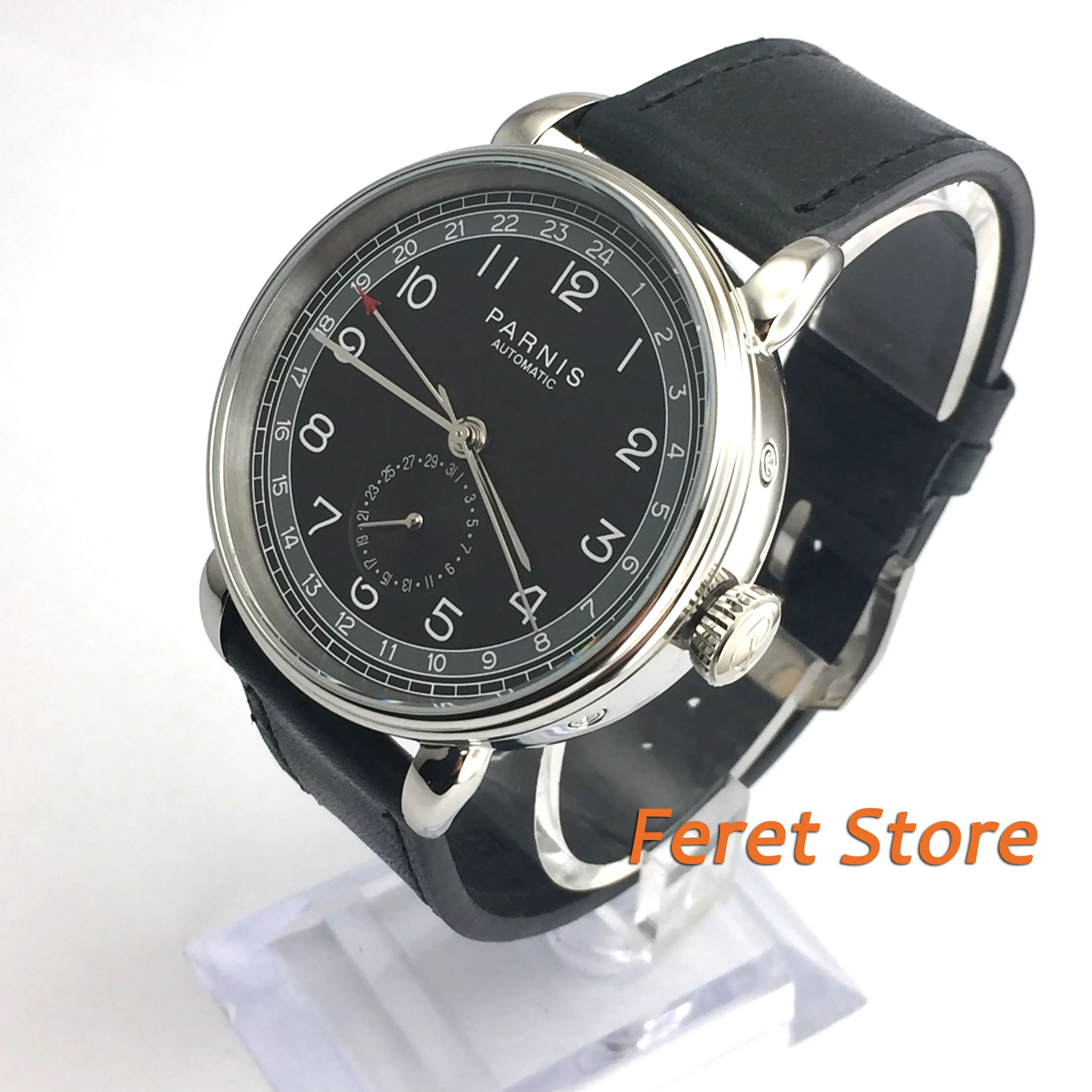 

newfashioned PARNIS 42mm black dial Four hands Leather strap men's automatic mechanical watch