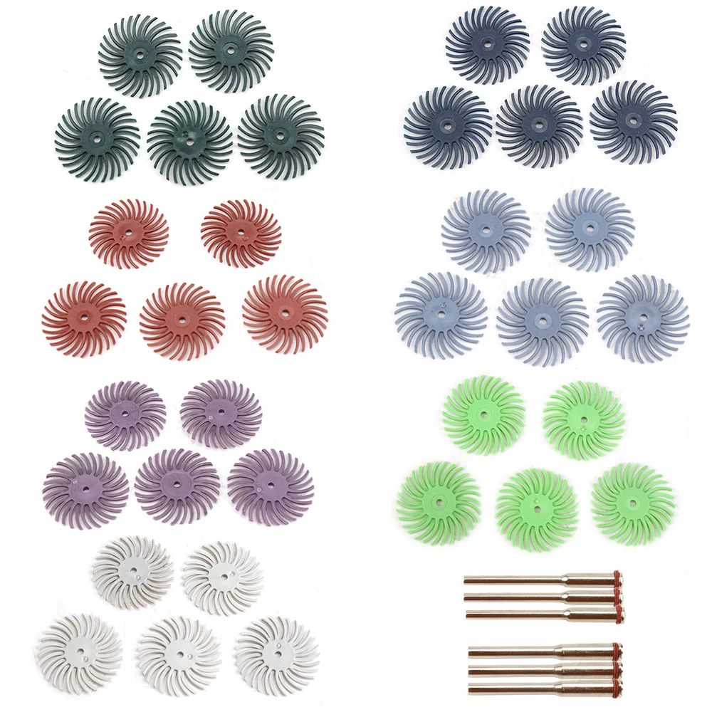 35Pcs Dremel Accessories Radial Bristle Abrasive Brush Polishing Buffing Wheel Mixed Grit with 6pcs Mandrel For Rotary Tools