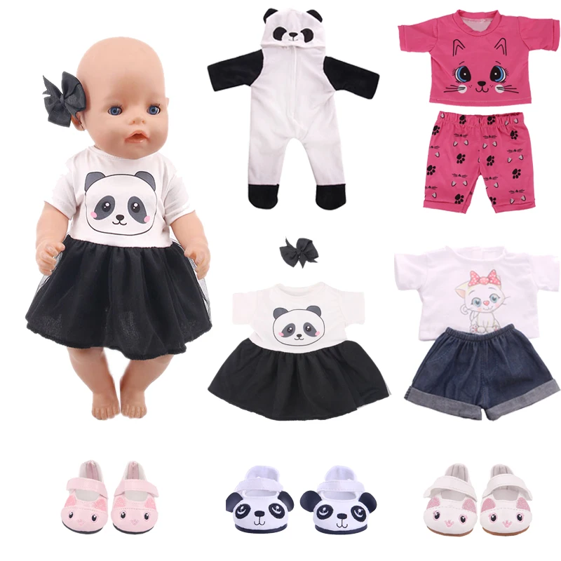 Cartoon Panda, Cat Clothes，Shoes For 18 Inch American&43Cm Baby New Born Doll Our Generation , For Baby Birthday Festival Gift