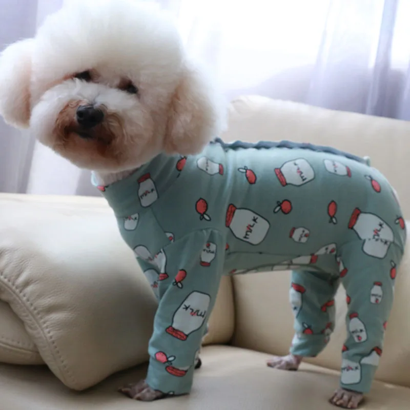 Pet Dog Jumpsuit Thin 100%Cotton Puppy Clothes Printed Overalls For Small Dogs Protect Belly Stretchy Pajamas Poodle Home Wear