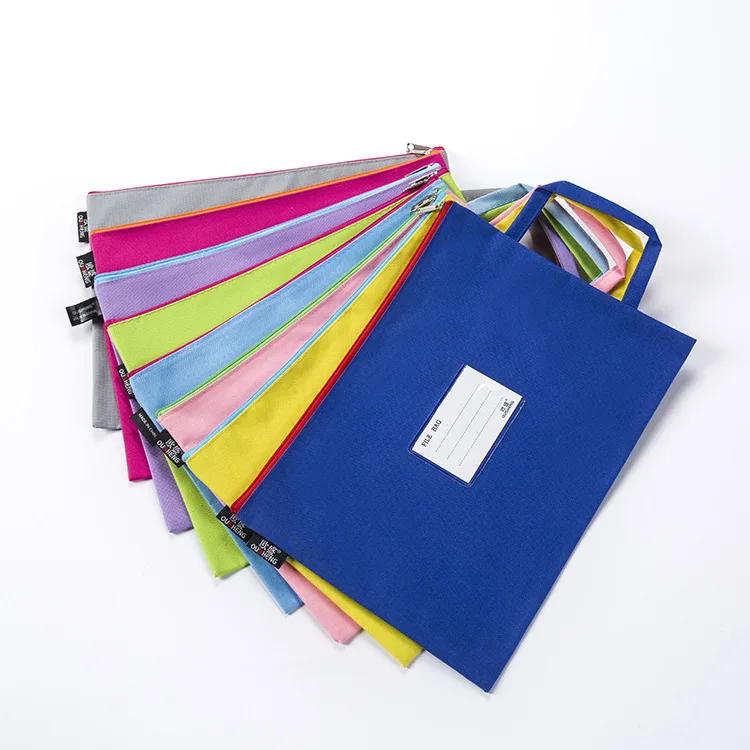 10PCS A4 Portable Student Subject Classification Oxford Cloth Zipper Waterproof File Holder Color Information Storage Bag