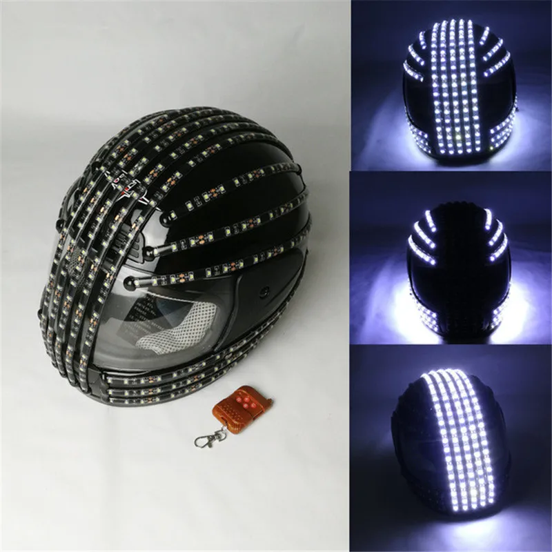 White Strobe LED Helmet, LED Luminous Costumes ,Wireless Remote Control, Robot Laser Dance Performances